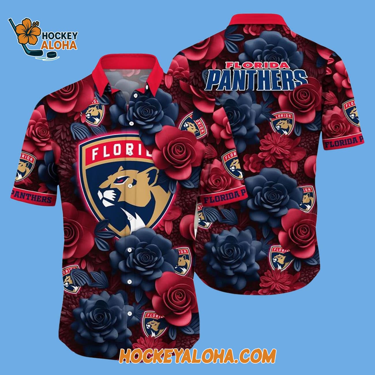 Florida Panthers Tropical Rose Pattern Summer Hawaiian Shirt Florida Panthers Tropical Rose Pattern Summer Hawaiian Shirt