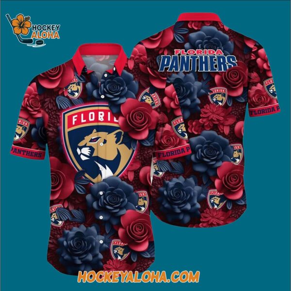 Florida Panthers Tropical Rose Pattern Summer Hawaiian Shirt 3