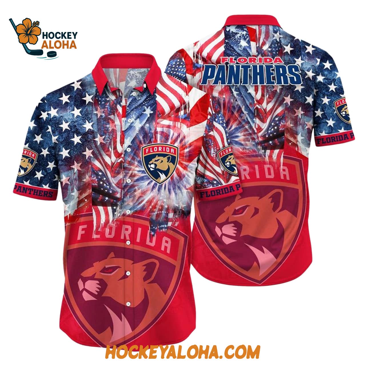 Florida Panthers With American Independence Day Pattern Summer Hawaiian Shirt Florida Panthers With American Independence Day Pattern Summer Hawaiian Shirt
