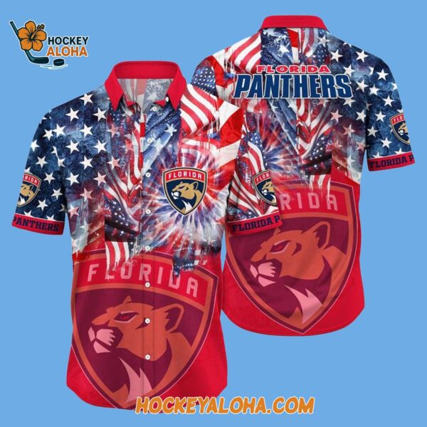 Florida Panthers With American Independence Day Pattern Summer Hawaiian Shirt 2