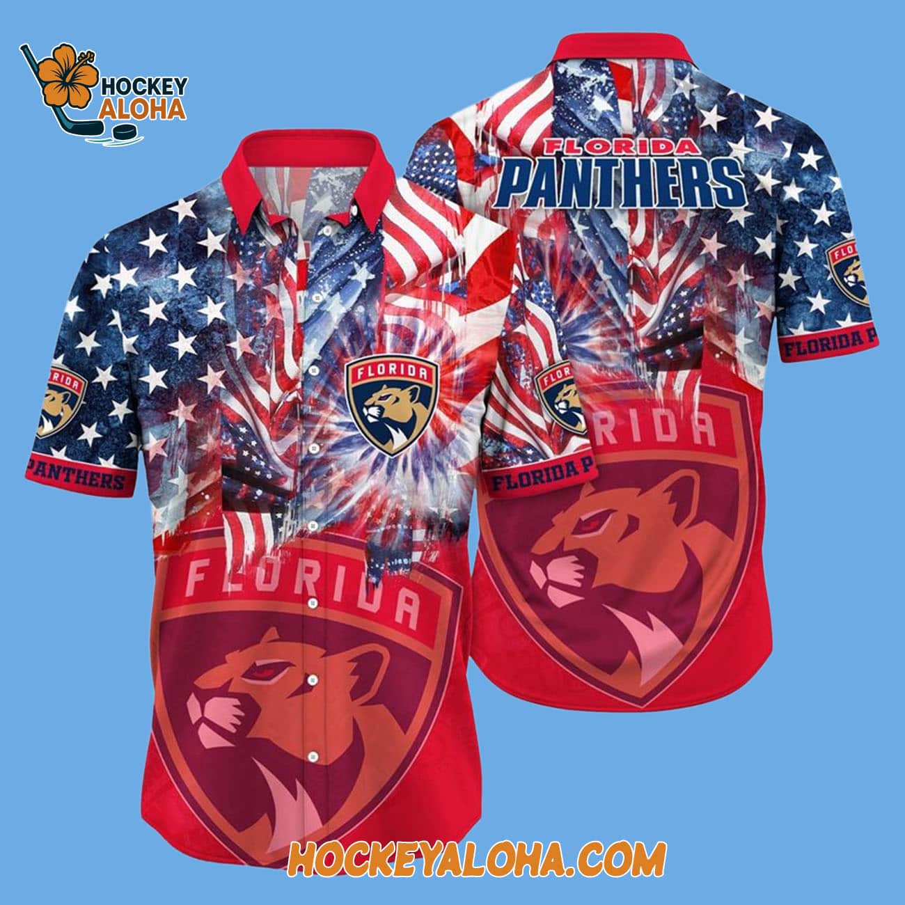 Florida Panthers With American Independence Day Pattern Summer Hawaiian Shirt Florida Panthers With American Independence Day Pattern Summer Hawaiian Shirt