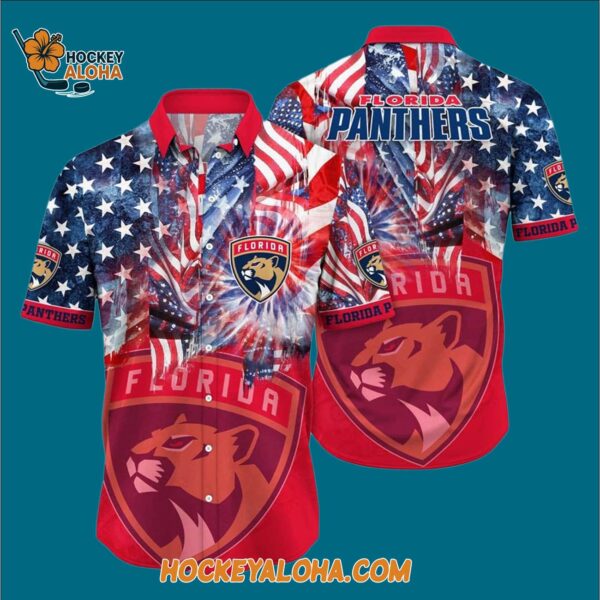 Florida Panthers With American Independence Day Pattern Summer Hawaiian Shirt 3