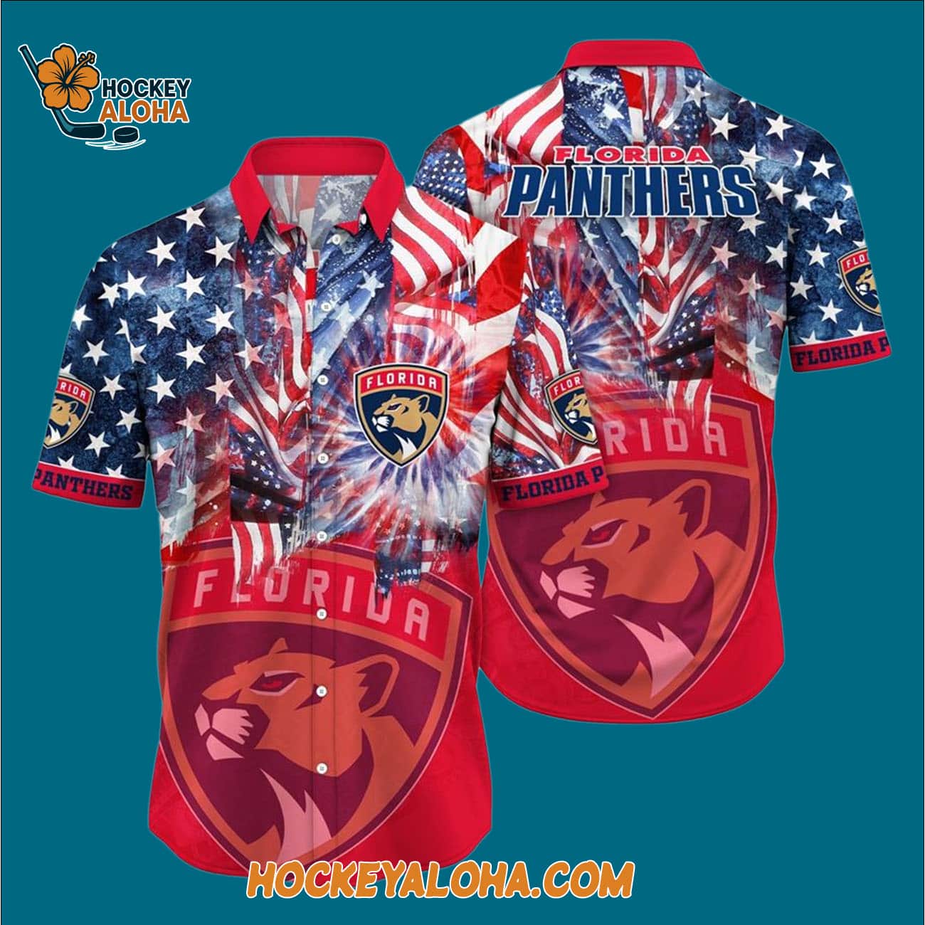 Florida Panthers With American Independence Day Pattern Summer Hawaiian Shirt Florida Panthers With American Independence Day Pattern Summer Hawaiian Shirt