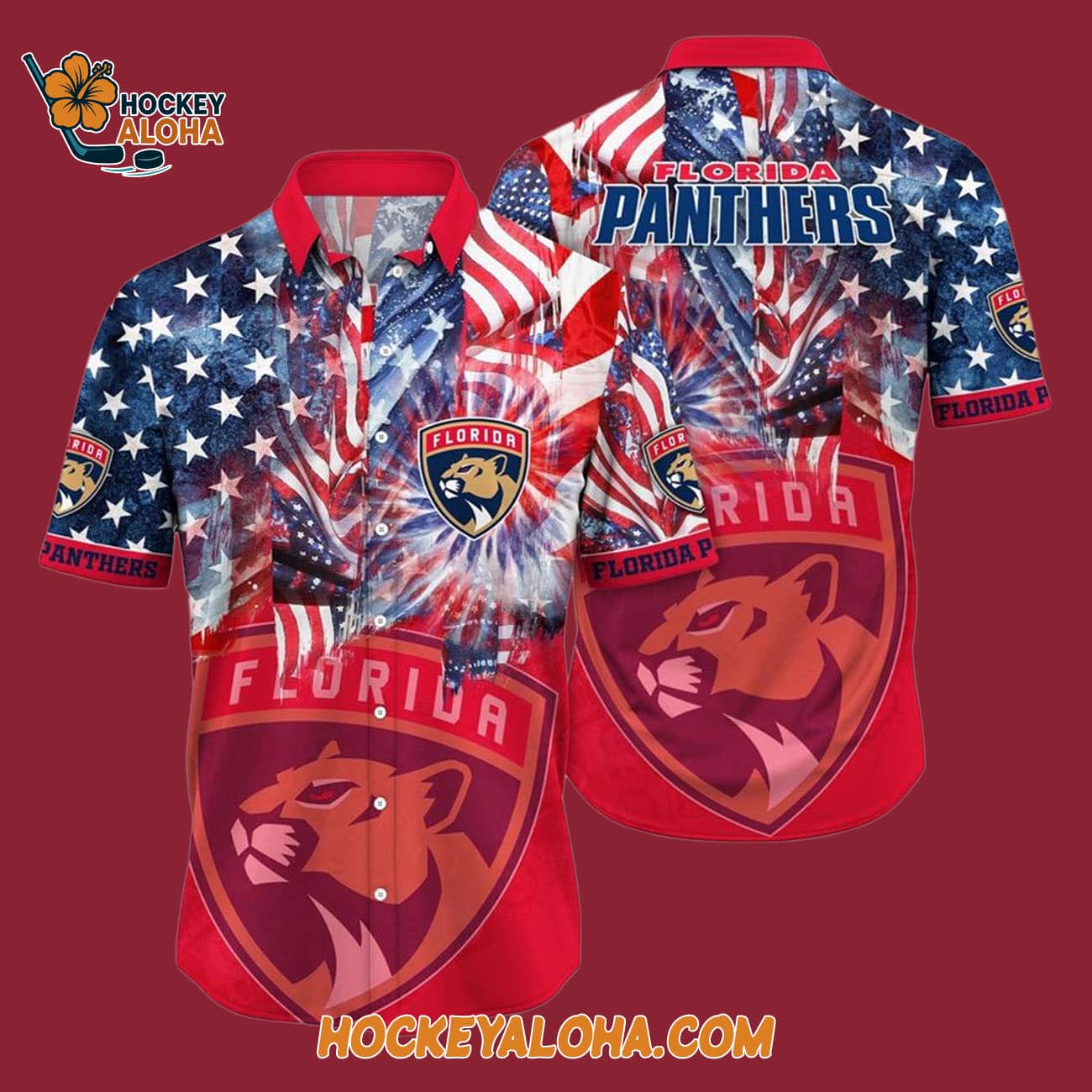 Florida Panthers With American Independence Day Pattern Summer Hawaiian Shirt Florida Panthers With American Independence Day Pattern Summer Hawaiian Shirt