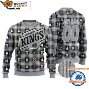 Los Angeles Kings Snow Tree Christmas Ugly Sweater Custom Name And Custom Number
