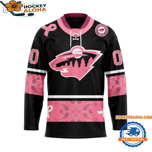 Minnesota Wild In October We Wear Pink Breast Cancer Design Hockey Jersey 1