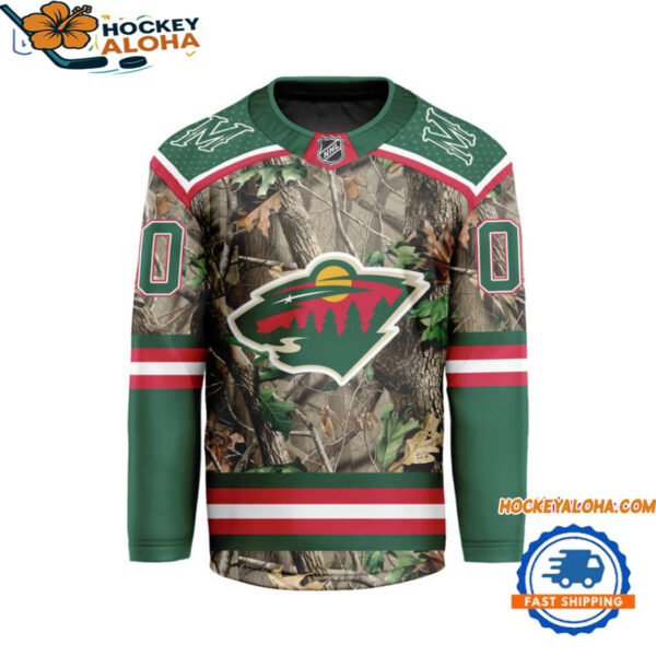 Minnesota Wild Special Realtree Camo Hunting Hockey Jersey 1