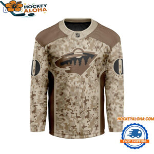 Minnesota Wild Special Veterans Military Desert Camouflage Design Hockey Jersey 1