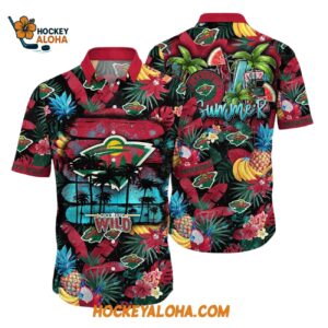 Minnesota Wild With Tropical Fruits Summer Hawaiian Shirt 1
