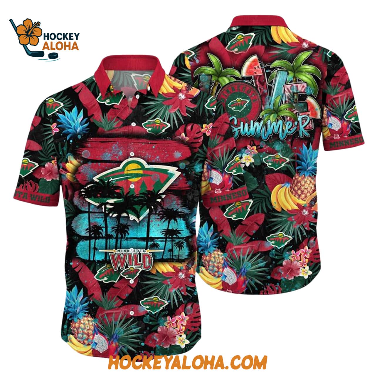 Minnesota Wild With Tropical Fruits Summer Hawaiian Shirt Minnesota Wild With Tropical Fruits Summer Hawaiian Shirt
