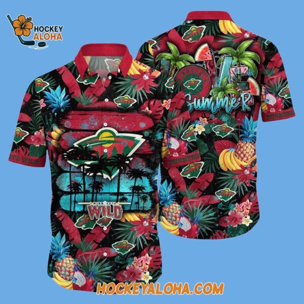 Minnesota Wild With Tropical Fruits Summer Hawaiian Shirt 2