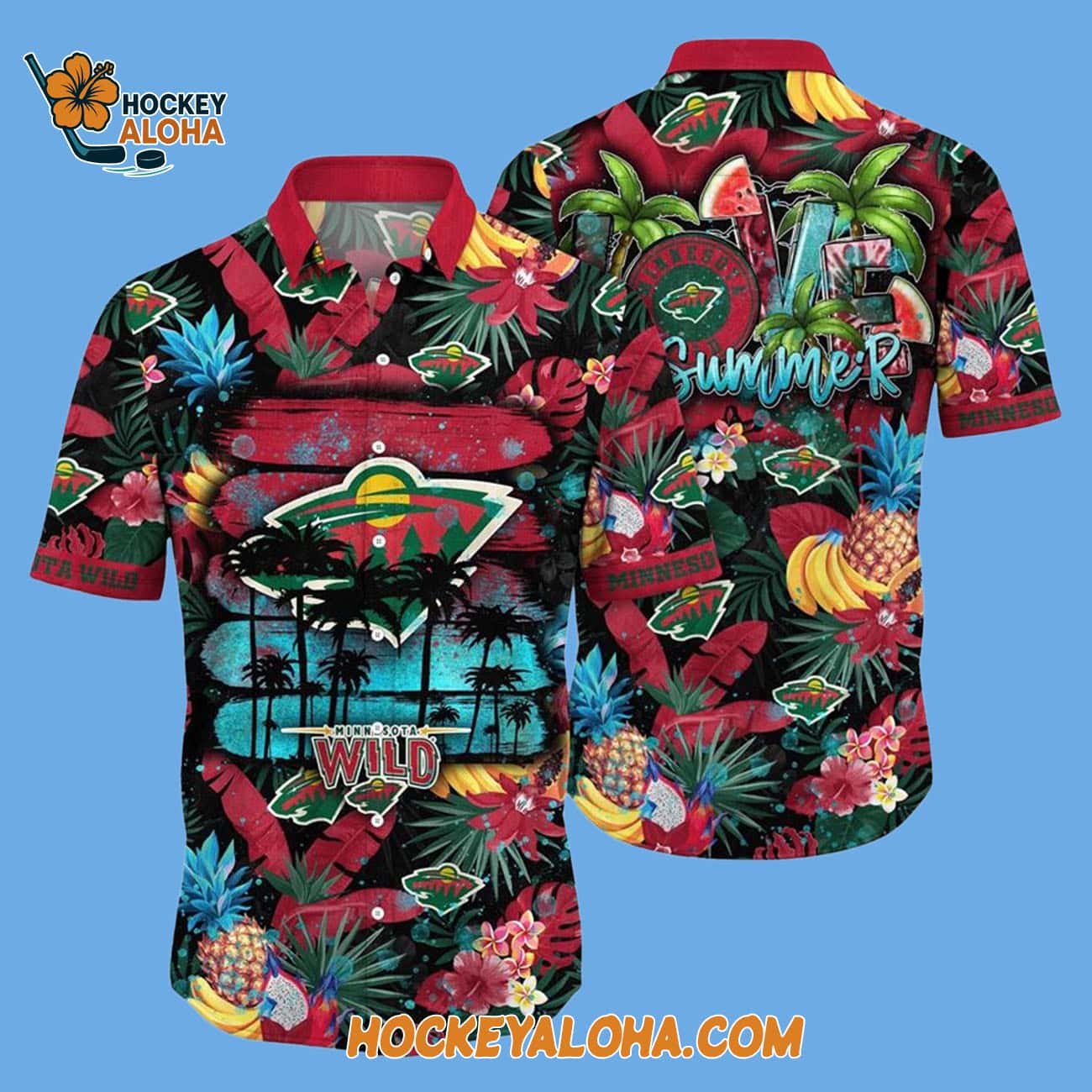 Minnesota Wild With Tropical Fruits Summer Hawaiian Shirt Minnesota Wild With Tropical Fruits Summer Hawaiian Shirt