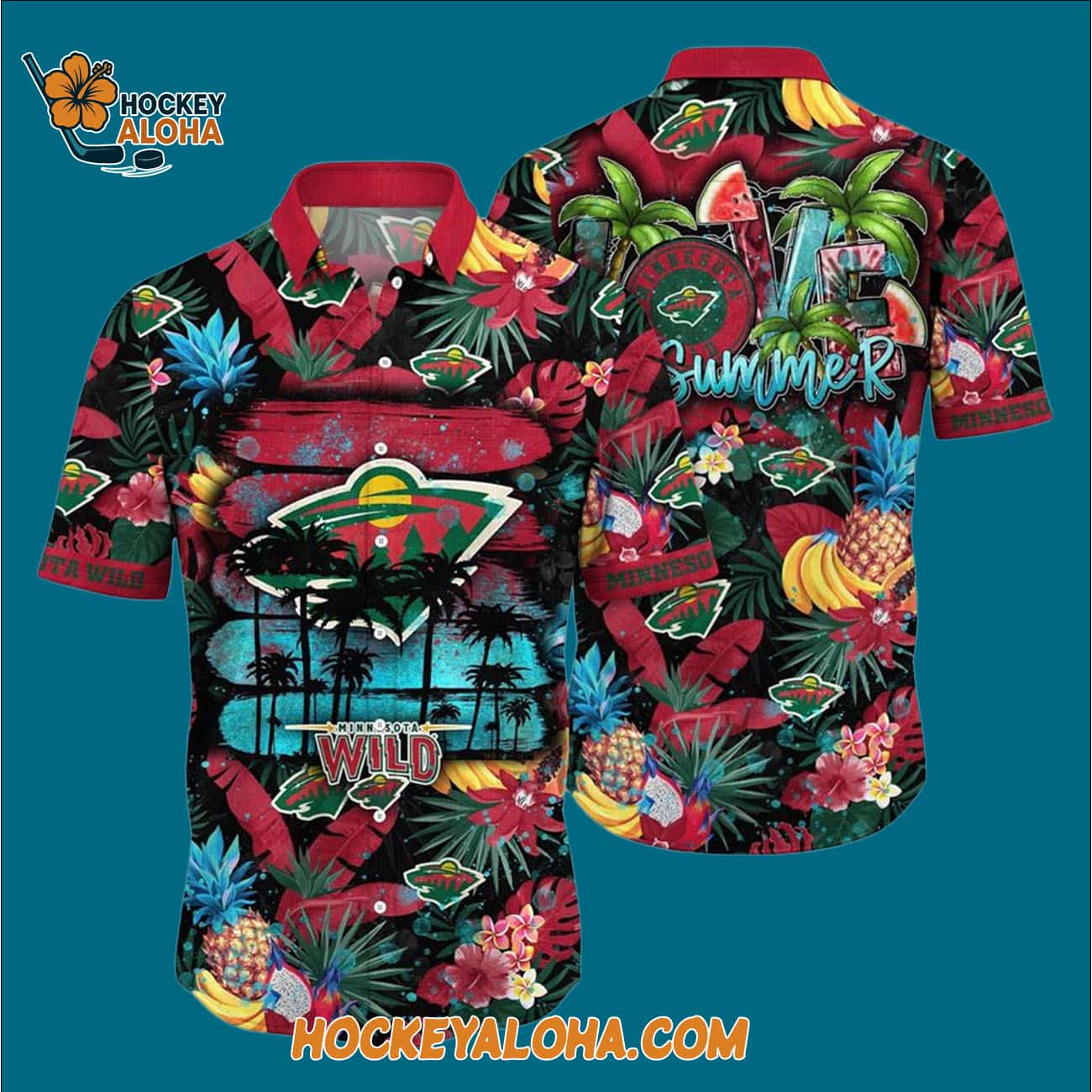 Minnesota Wild With Tropical Fruits Summer Hawaiian Shirt Minnesota Wild With Tropical Fruits Summer Hawaiian Shirt