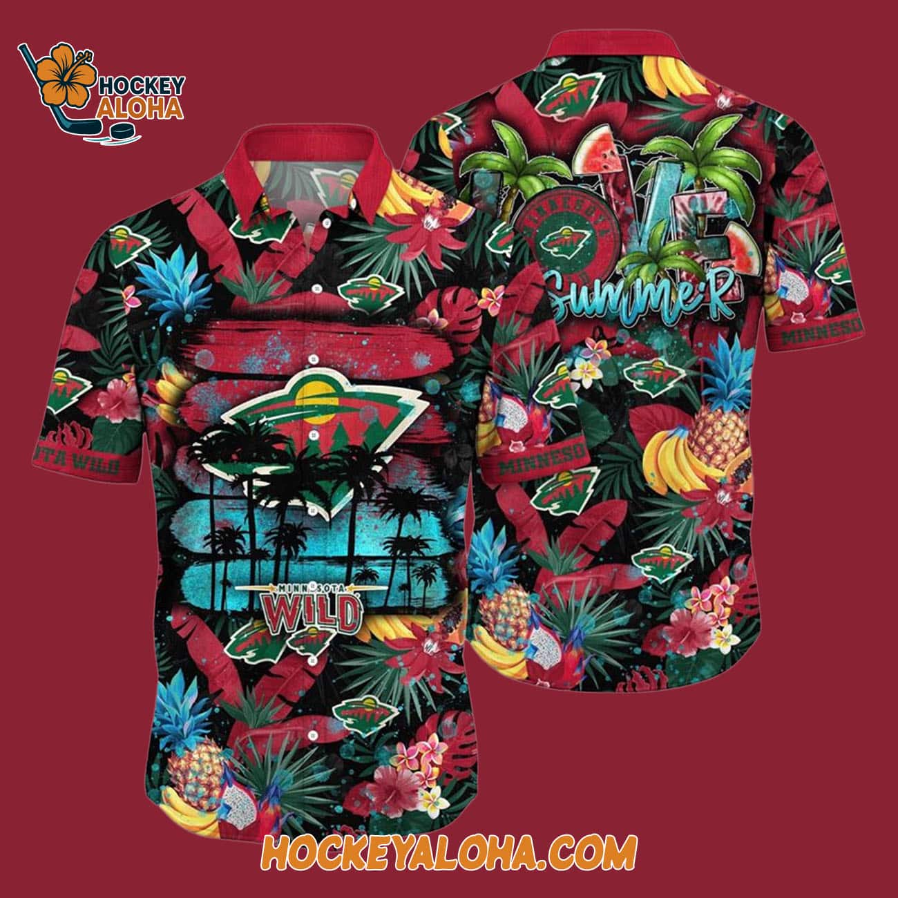 Minnesota Wild With Tropical Fruits Summer Hawaiian Shirt Minnesota Wild With Tropical Fruits Summer Hawaiian Shirt