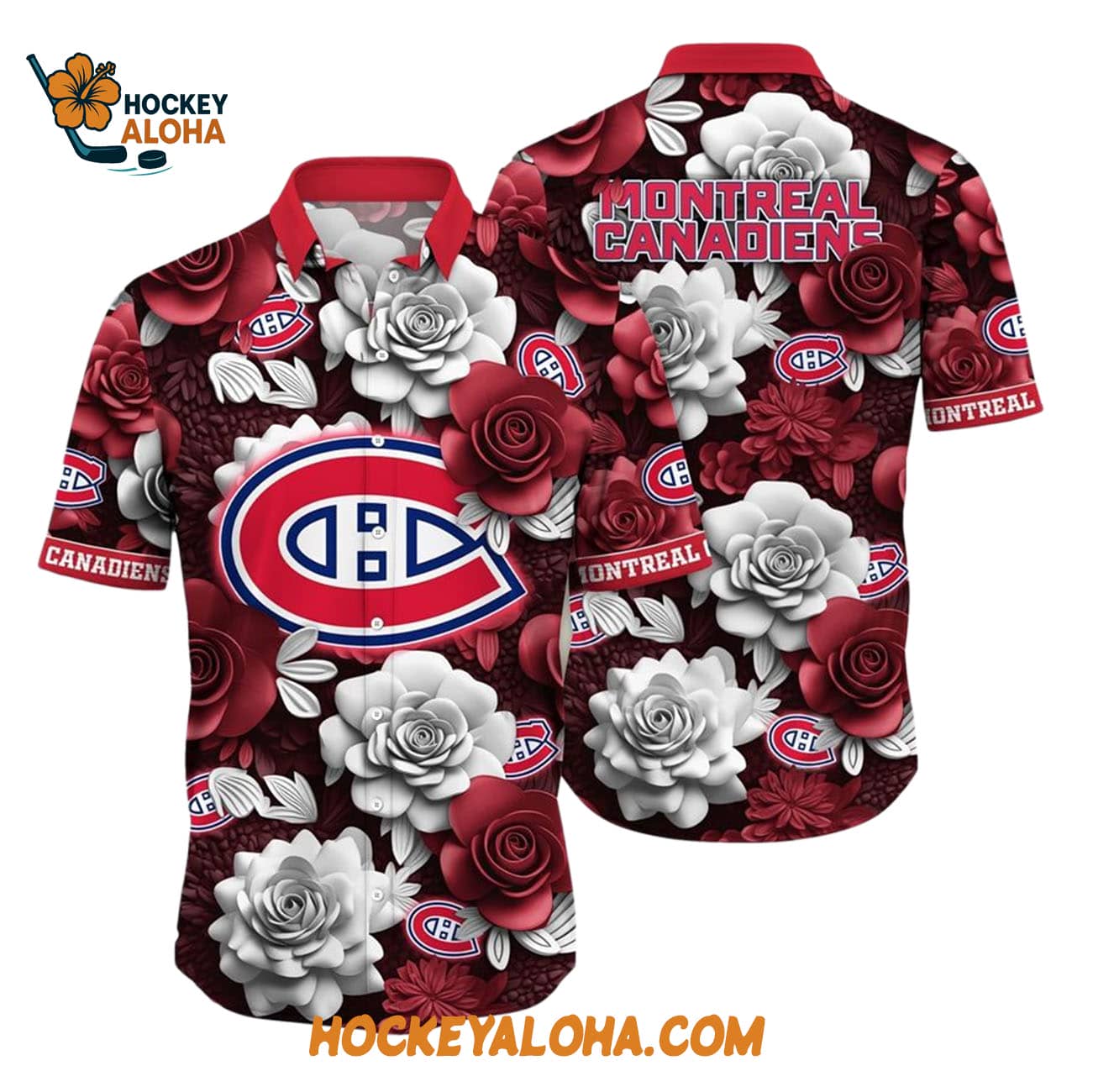 Montreal Canadiens Tropical Rose Pattern Summer Hawaiian Shirt Montreal Canadiens Tropical Rose Pattern Summer Hawaiian Shirt