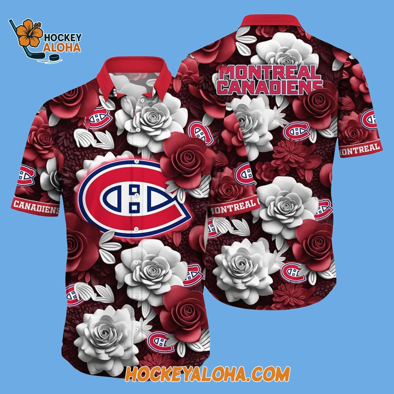 Montreal Canadiens Tropical Rose Pattern Summer Hawaiian Shirt Montreal Canadiens Tropical Rose Pattern Summer Hawaiian Shirt