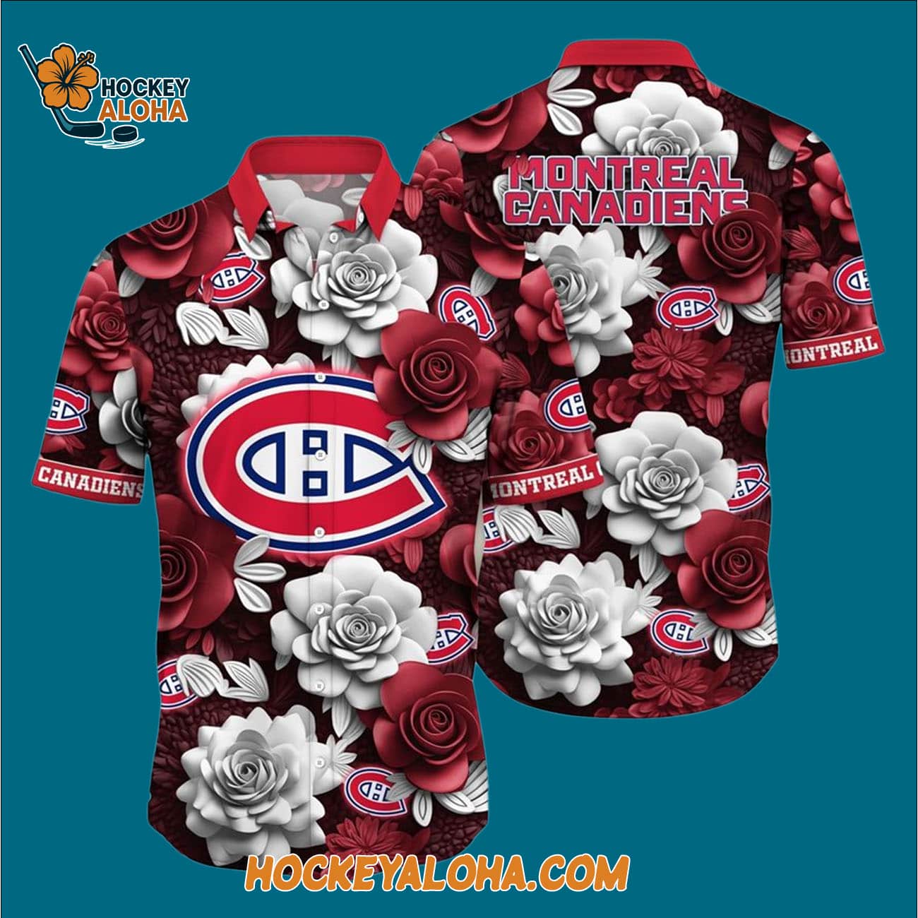 Montreal Canadiens Tropical Rose Pattern Summer Hawaiian Shirt Montreal Canadiens Tropical Rose Pattern Summer Hawaiian Shirt