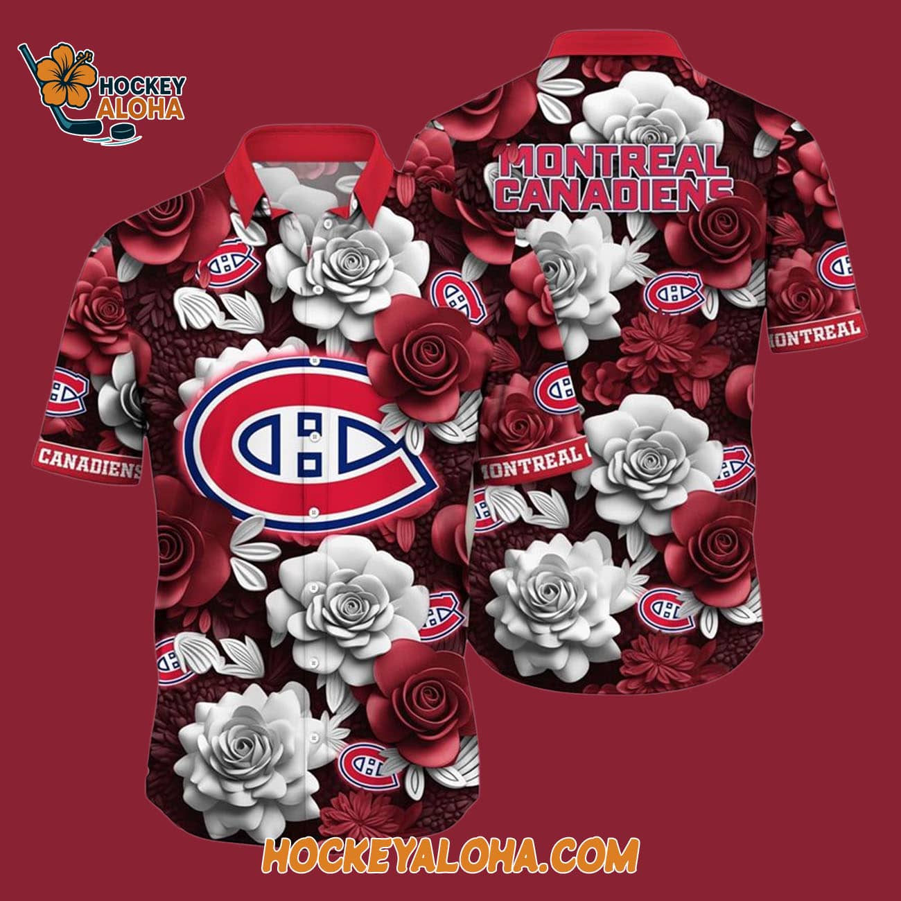 Montreal Canadiens Tropical Rose Pattern Summer Hawaiian Shirt Montreal Canadiens Tropical Rose Pattern Summer Hawaiian Shirt