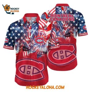Montreal Canadiens With American Independence Day Pattern Summer Hawaiian Shirt 1