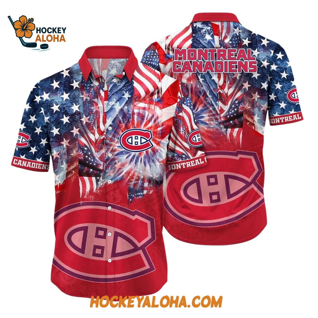 Montreal Canadiens With American Independence Day Pattern Summer Hawaiian Shirt Montreal Canadiens With American Independence Day Pattern Summer Hawaiian Shirt