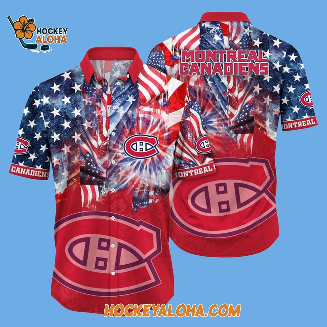 Montreal Canadiens With American Independence Day Pattern Summer Hawaiian Shirt Montreal Canadiens With American Independence Day Pattern Summer Hawaiian Shirt