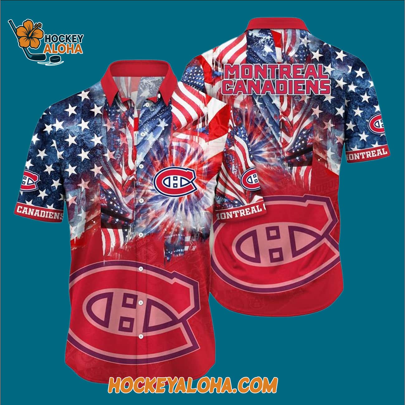 Montreal Canadiens With American Independence Day Pattern Summer Hawaiian Shirt Montreal Canadiens With American Independence Day Pattern Summer Hawaiian Shirt