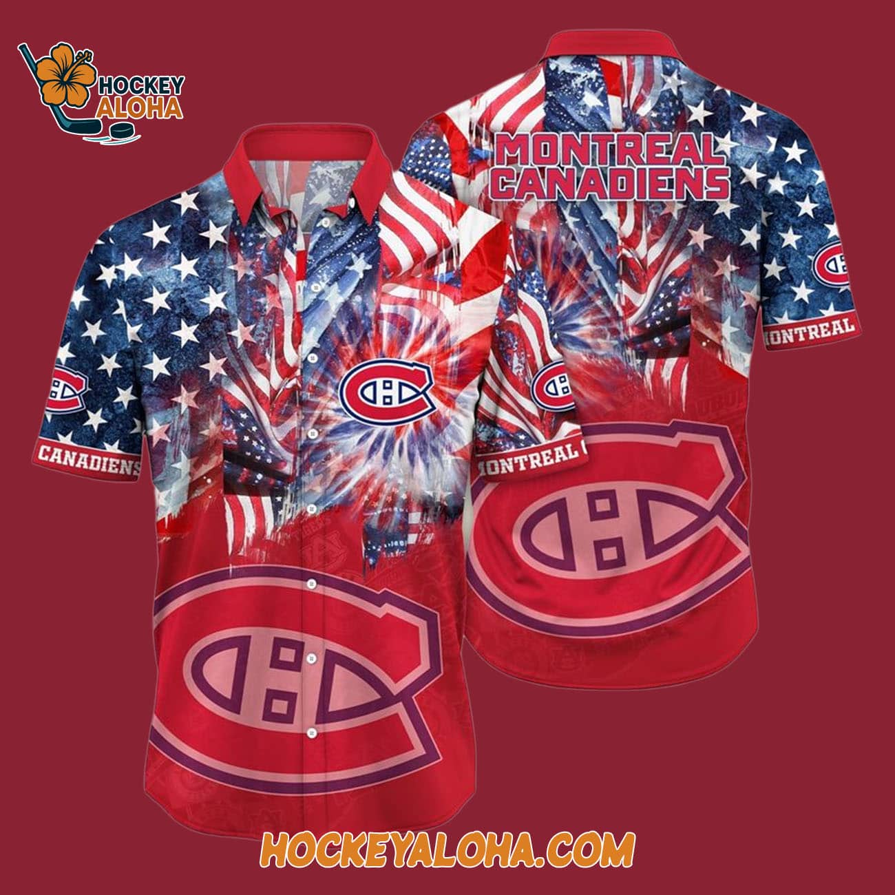 Montreal Canadiens With American Independence Day Pattern Summer Hawaiian Shirt Montreal Canadiens With American Independence Day Pattern Summer Hawaiian Shirt