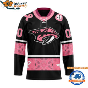 Nashville Predators In October We Wear Pink Breast Cancer Design Hockey Jersey 1