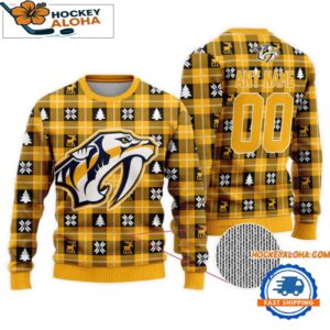 Nashville Predators Snow Tree Christmas Ugly Sweater Custom Name And Custom Number
