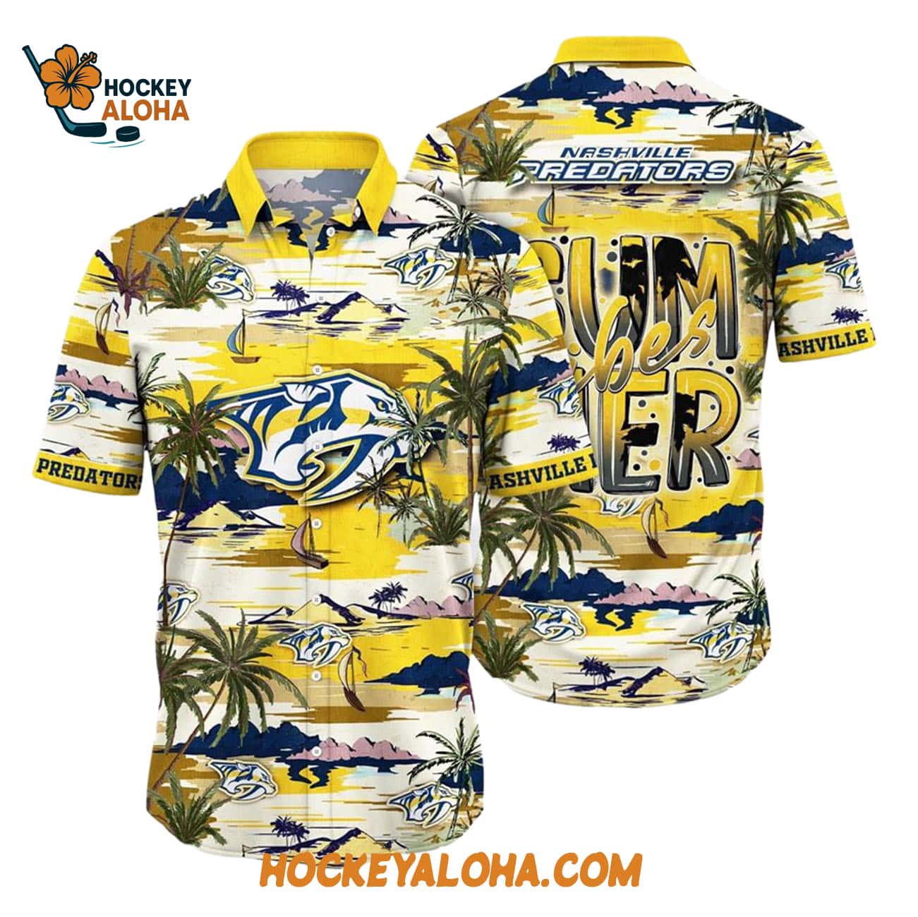 Nashville Predators Tropical Desert Island Motif Summer Hawaiian Shirt Nashville Predators Tropical Desert Island Motif Summer Hawaiian Shirt
