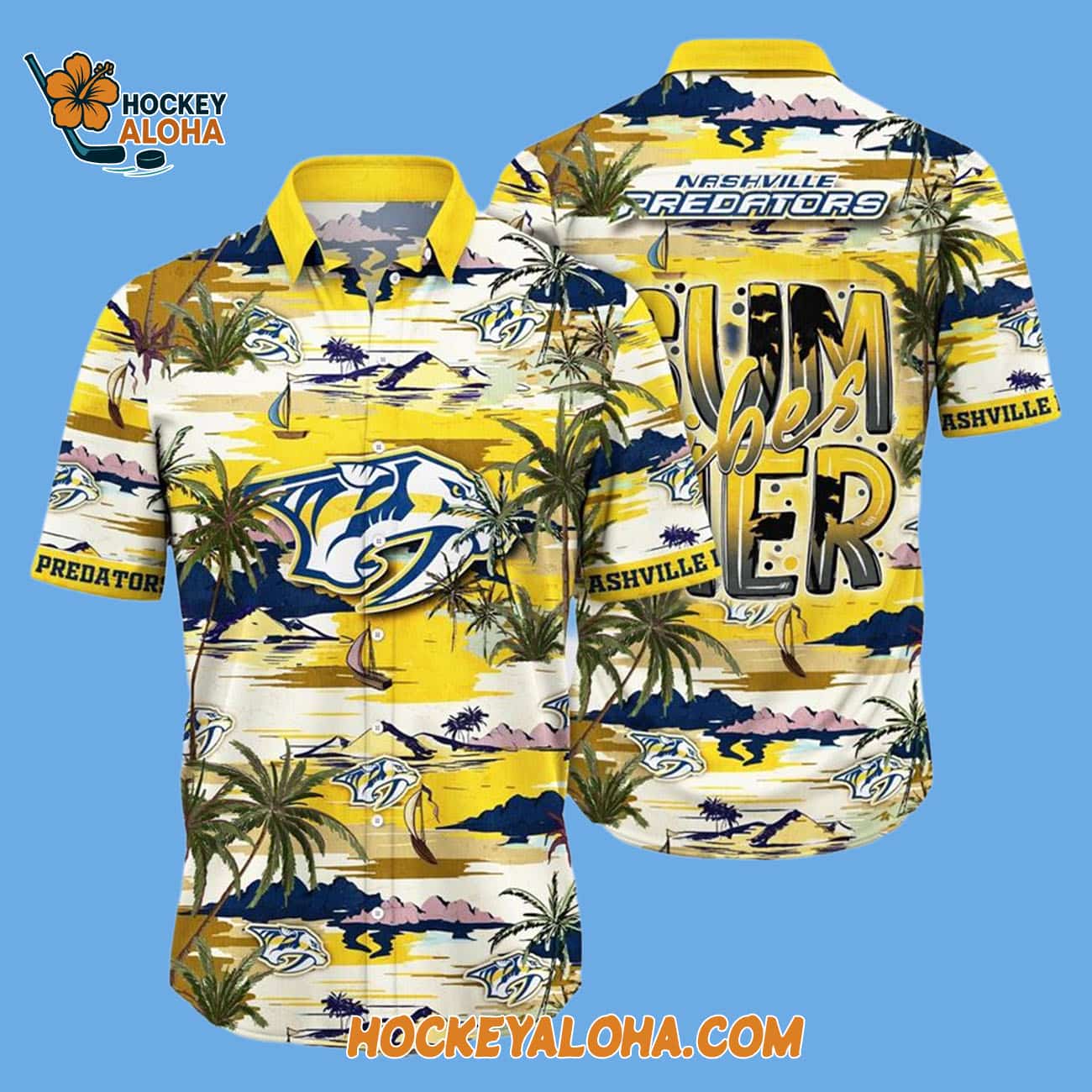 Nashville Predators Tropical Desert Island Motif Summer Hawaiian Shirt Nashville Predators Tropical Desert Island Motif Summer Hawaiian Shirt