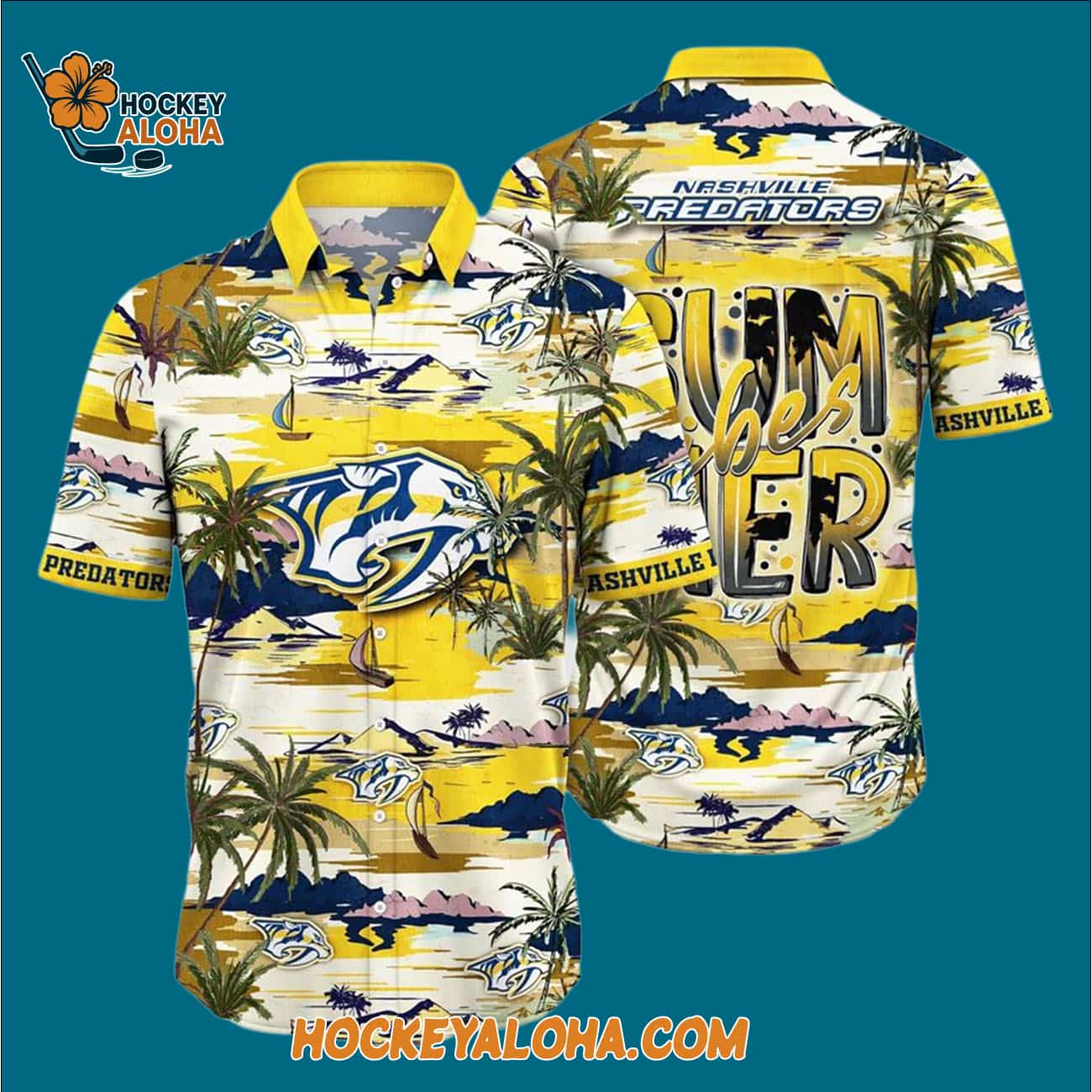Nashville Predators Tropical Desert Island Motif Summer Hawaiian Shirt Nashville Predators Tropical Desert Island Motif Summer Hawaiian Shirt