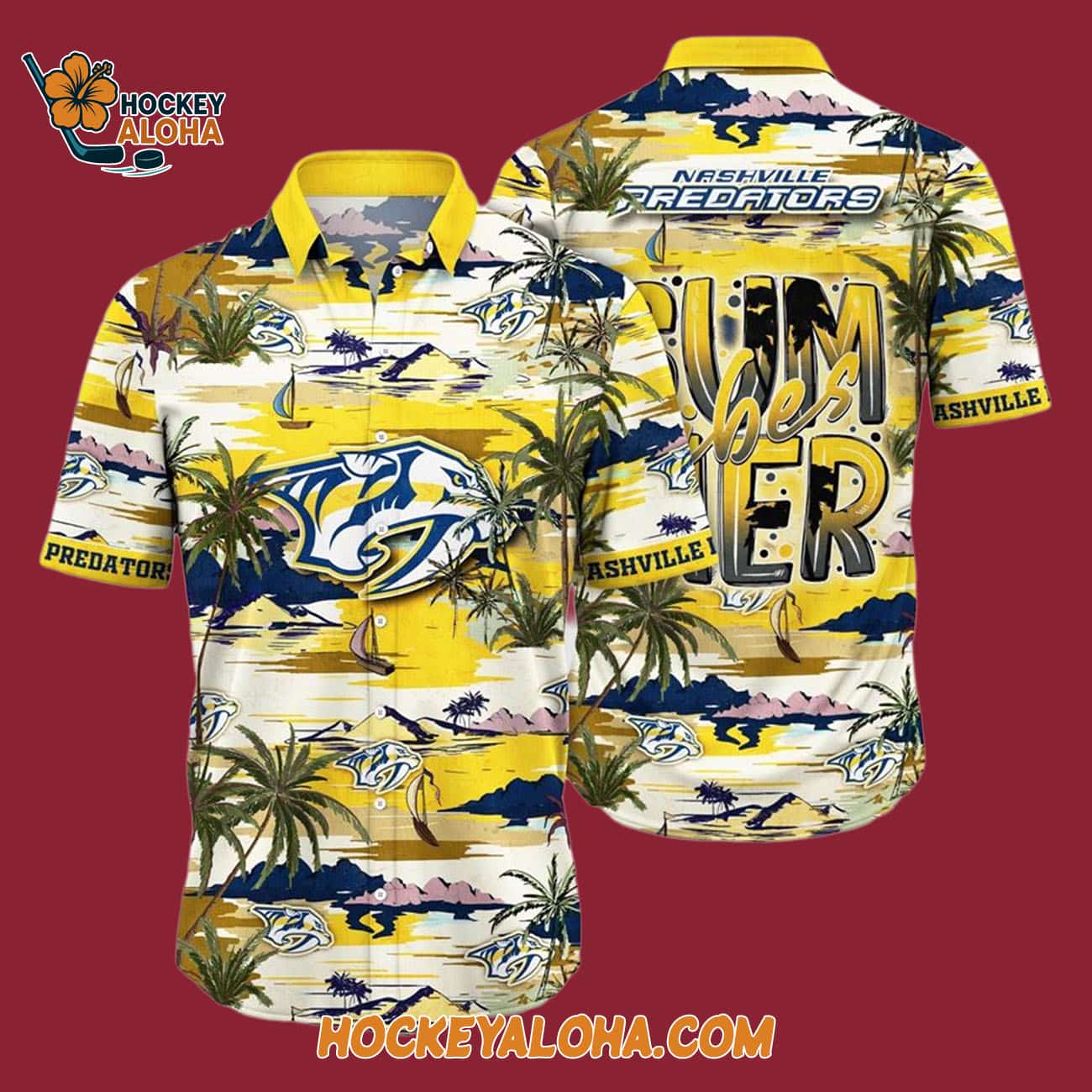 Nashville Predators Tropical Desert Island Motif Summer Hawaiian Shirt Nashville Predators Tropical Desert Island Motif Summer Hawaiian Shirt