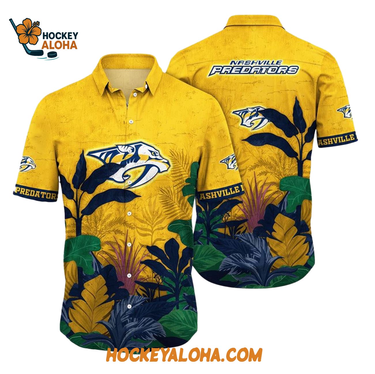 Nashville Predators Tropical Forest Motifs Summer Hawaiian Shirt Nashville Predators Tropical Forest Motifs Summer Hawaiian Shirt