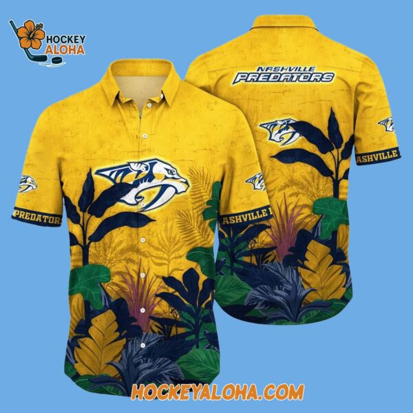 Nashville Predators Tropical Forest Motifs Summer Hawaiian Shirt 2
