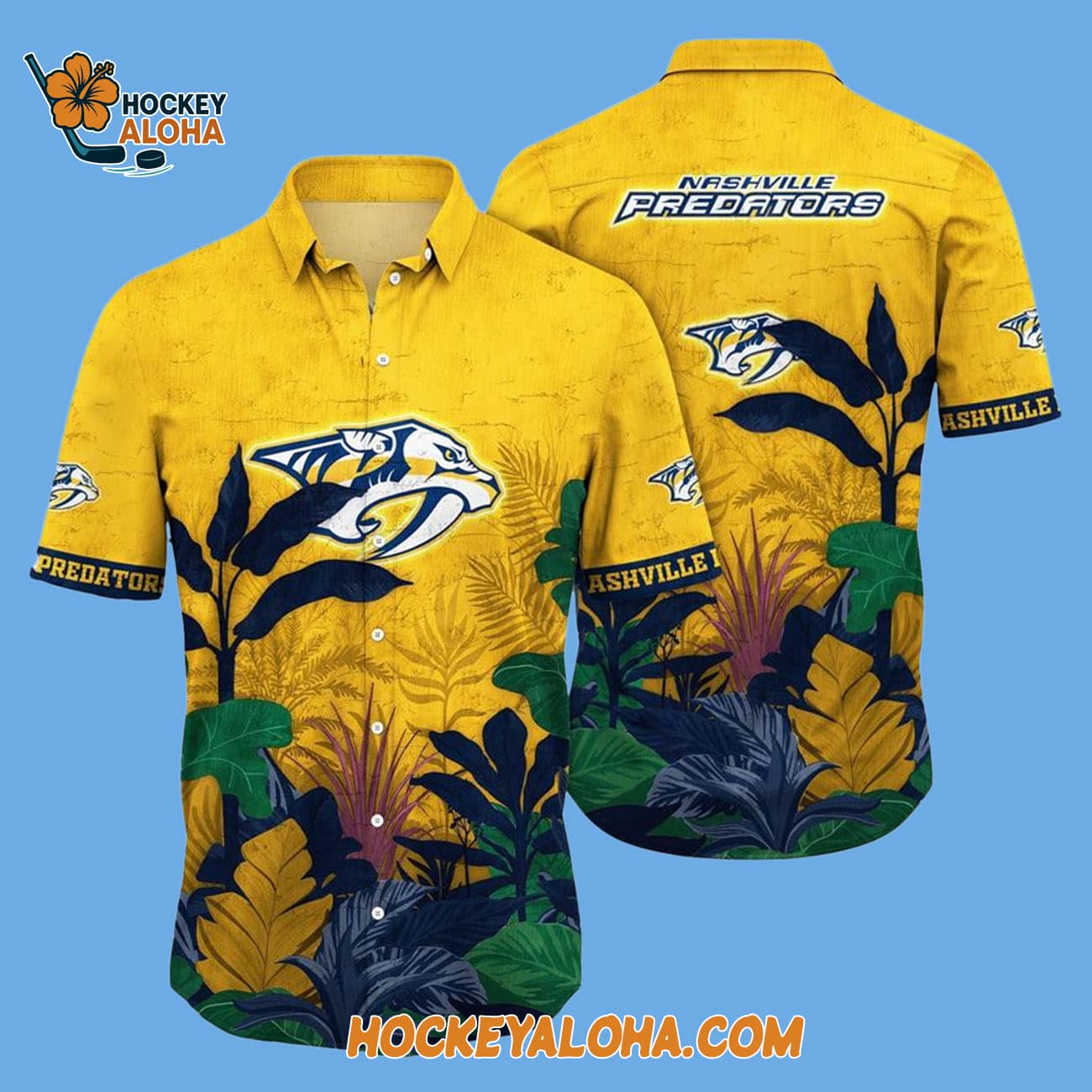 Nashville Predators Tropical Forest Motifs Summer Hawaiian Shirt Nashville Predators Tropical Forest Motifs Summer Hawaiian Shirt