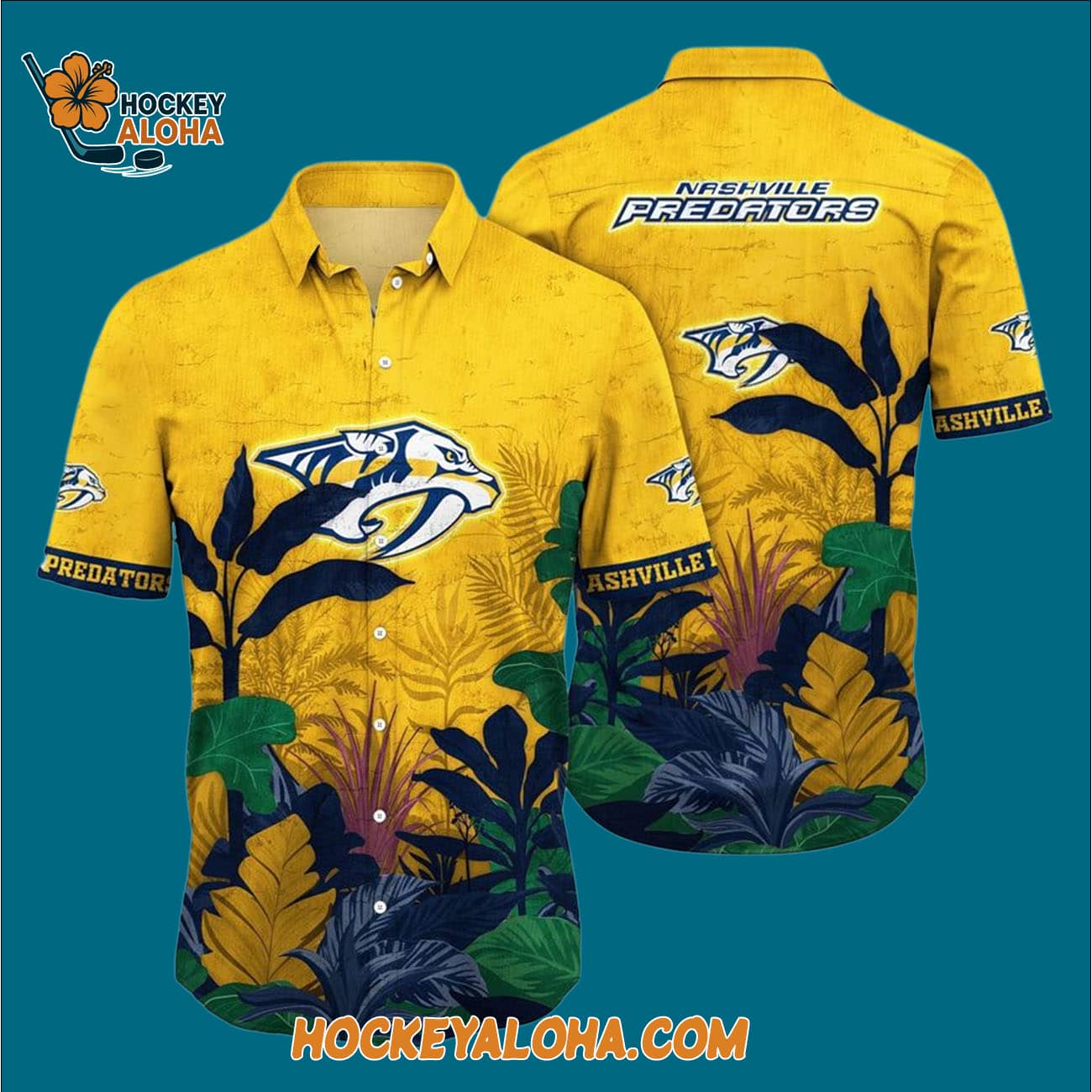 Nashville Predators Tropical Forest Motifs Summer Hawaiian Shirt Nashville Predators Tropical Forest Motifs Summer Hawaiian Shirt