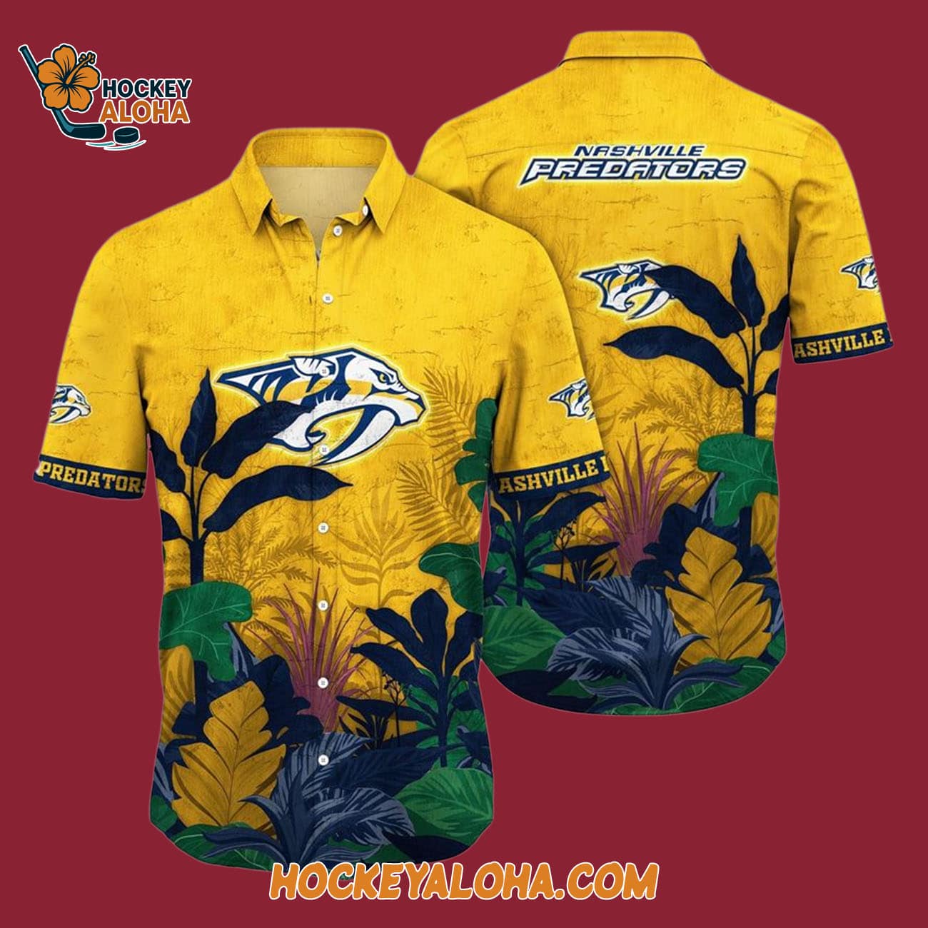 Nashville Predators Tropical Forest Motifs Summer Hawaiian Shirt Nashville Predators Tropical Forest Motifs Summer Hawaiian Shirt