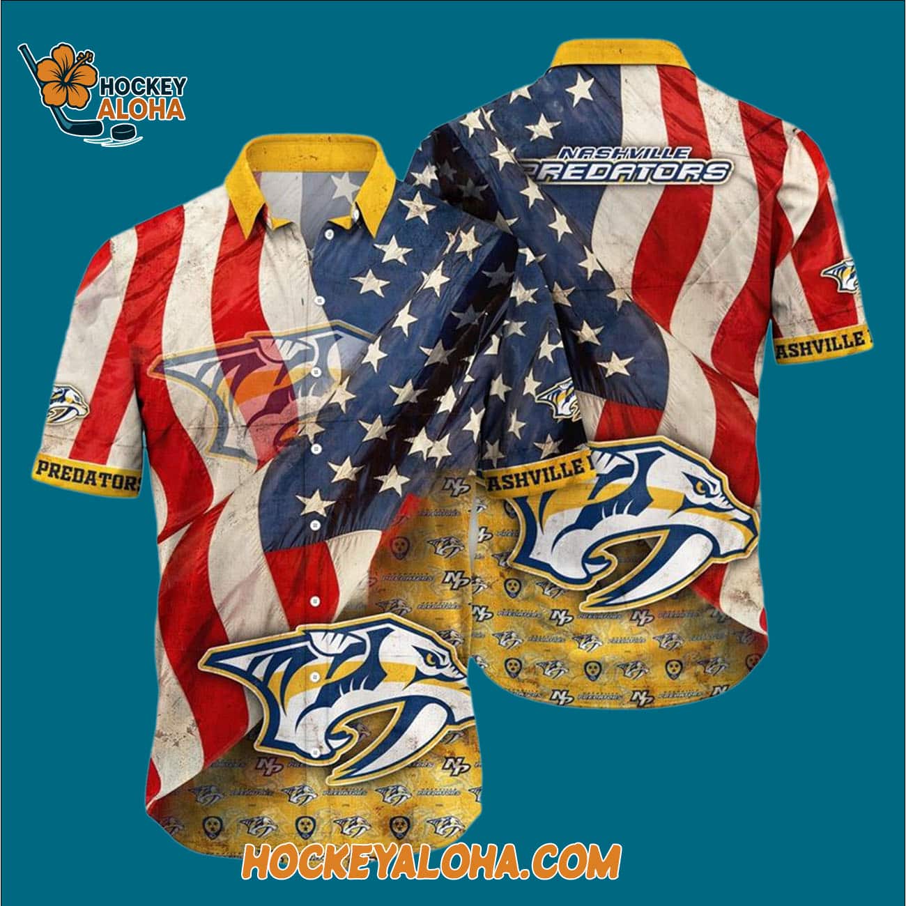 Nashville Predators With American Flag Pattern Summer Hawaiian Shirt Nashville Predators With American Flag Pattern Summer Hawaiian Shirt