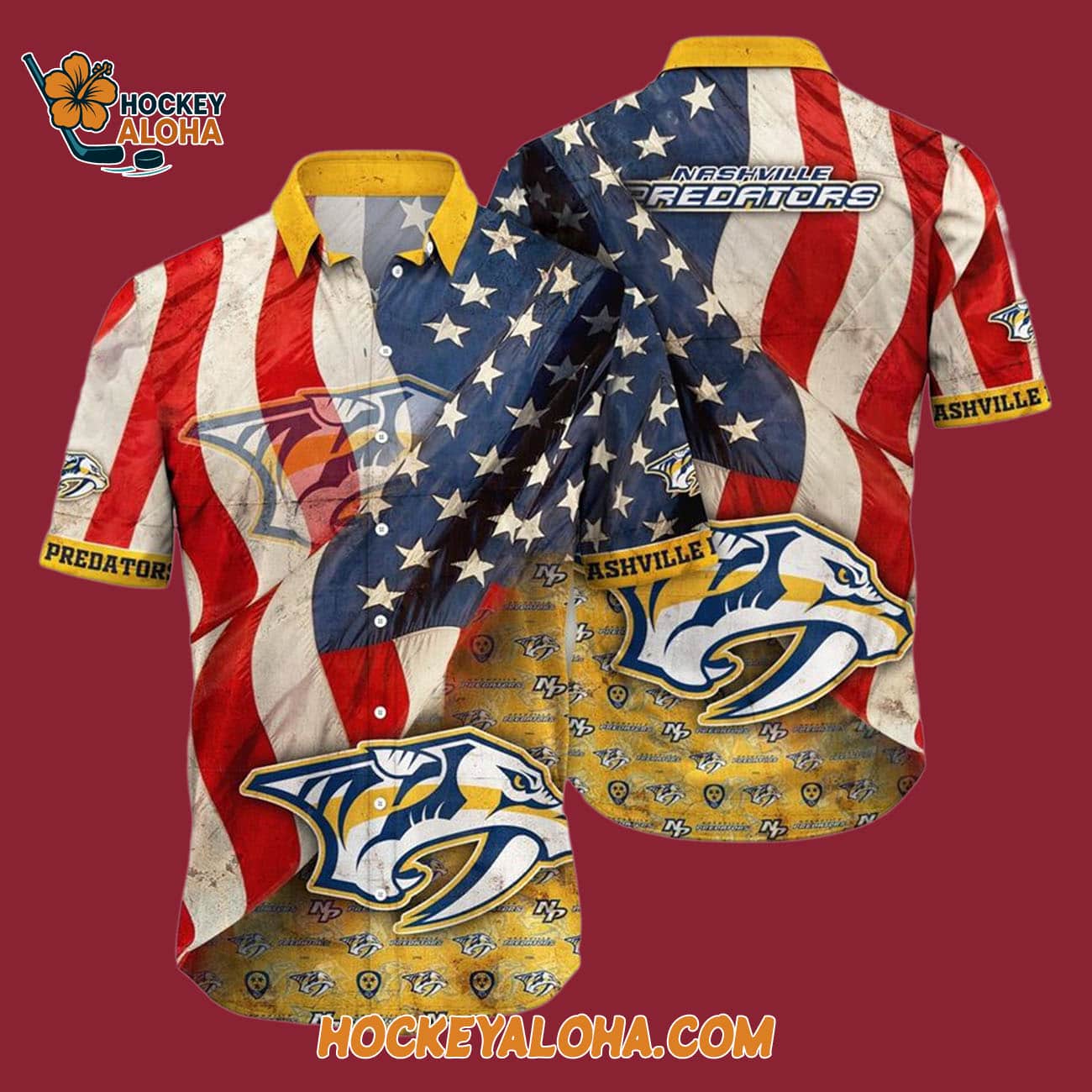 Nashville Predators With American Flag Pattern Summer Hawaiian Shirt Nashville Predators With American Flag Pattern Summer Hawaiian Shirt