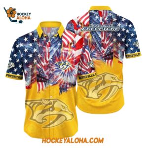 Nashville Predators With American Independence Day Pattern Summer Hawaiian Shirt 1
