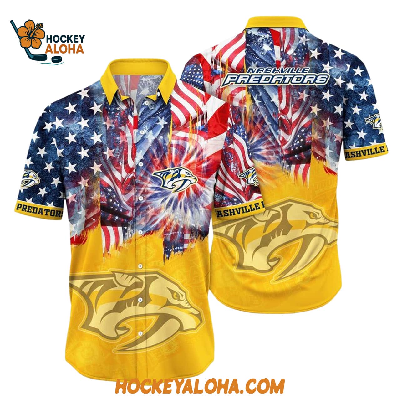 Nashville Predators With American Independence Day Pattern Summer Hawaiian Shirt Nashville Predators With American Independence Day Pattern Summer Hawaiian Shirt