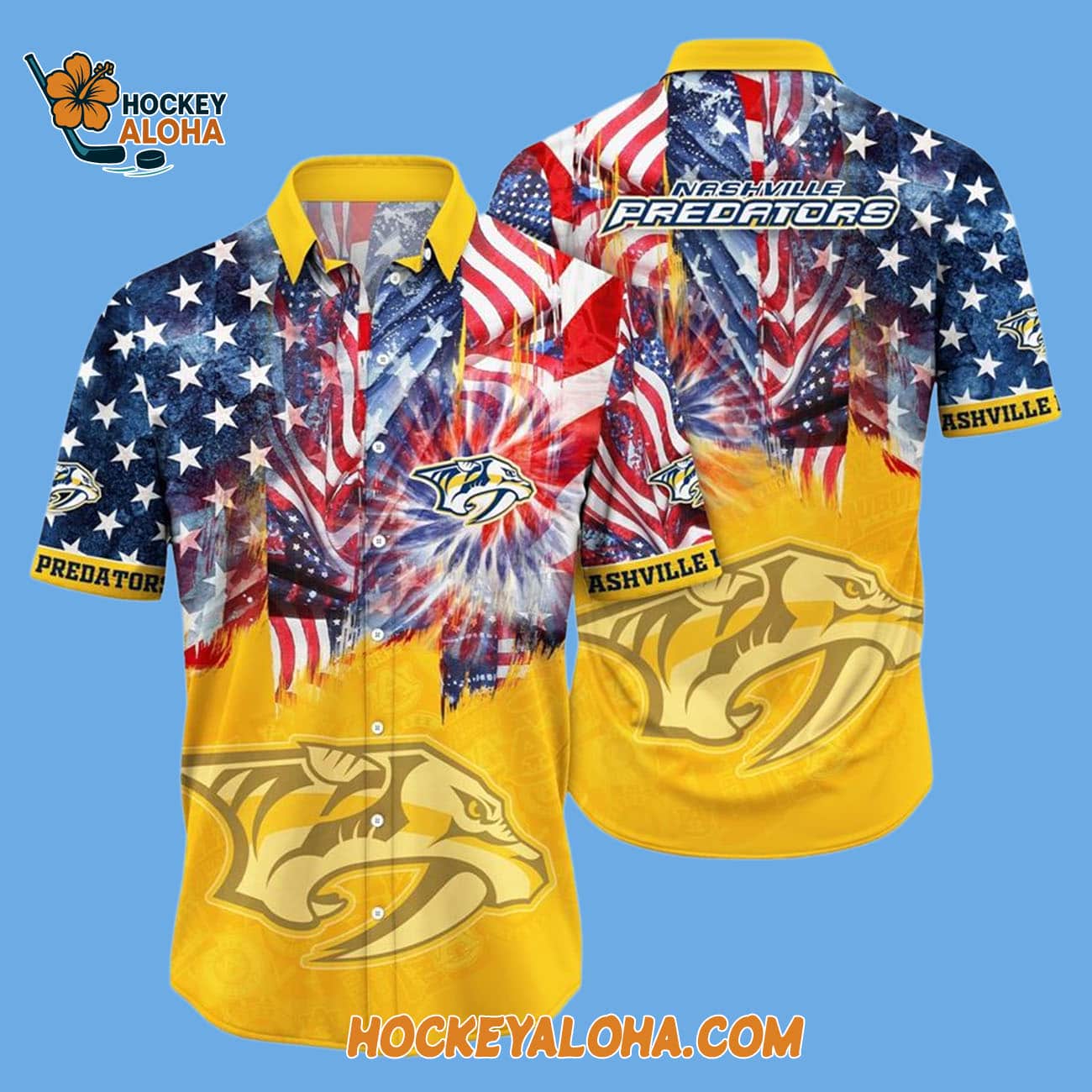 Nashville Predators With American Independence Day Pattern Summer Hawaiian Shirt Nashville Predators With American Independence Day Pattern Summer Hawaiian Shirt