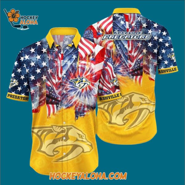 Nashville Predators With American Independence Day Pattern Summer Hawaiian Shirt 3