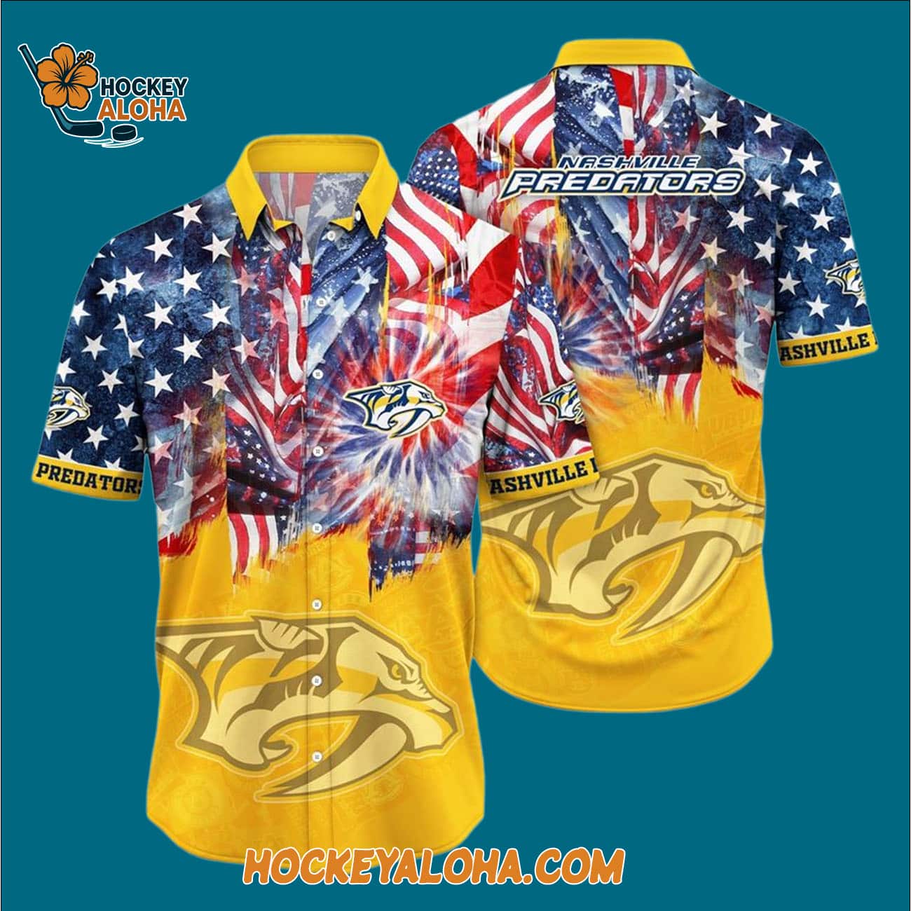 Nashville Predators With American Independence Day Pattern Summer Hawaiian Shirt Nashville Predators With American Independence Day Pattern Summer Hawaiian Shirt