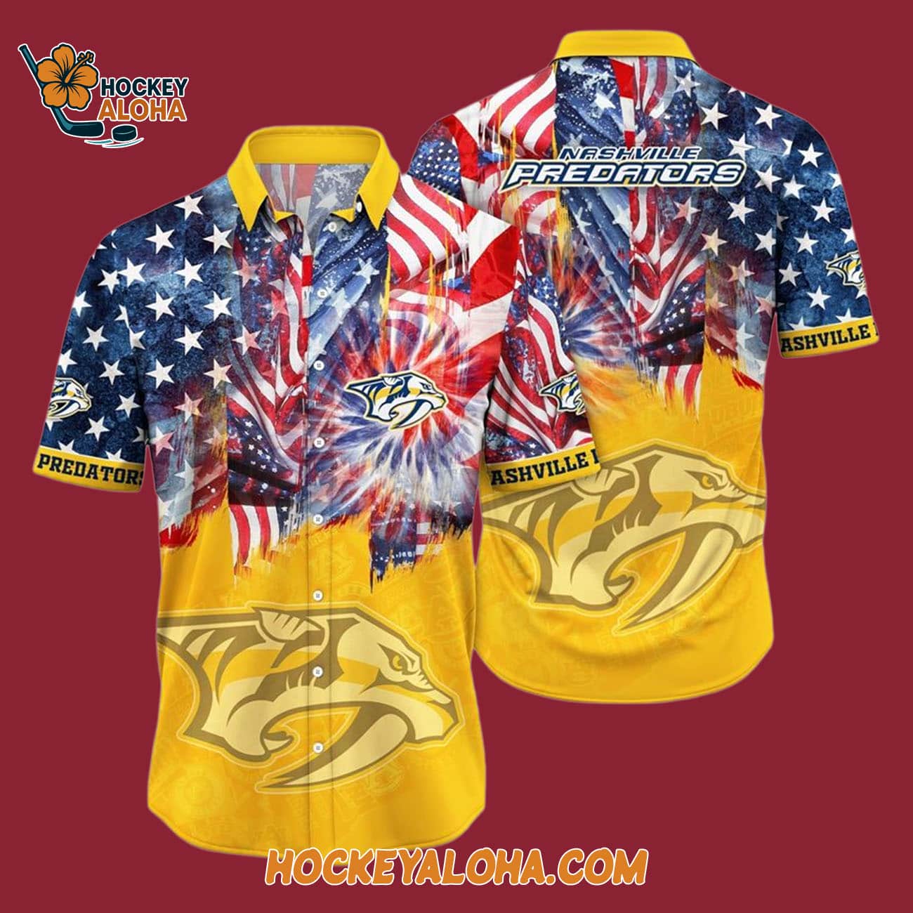 Nashville Predators With American Independence Day Pattern Summer Hawaiian Shirt Nashville Predators With American Independence Day Pattern Summer Hawaiian Shirt