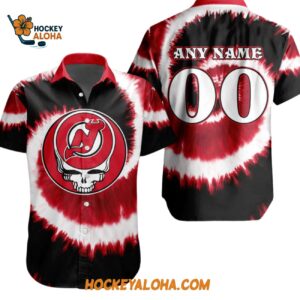 New Jersey Devils Grateful Dead Tie dye Hawaiian Button Shirt 1