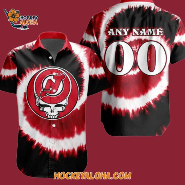 New Jersey Devils Grateful Dead Tie dye Hawaiian Button Shirt 4