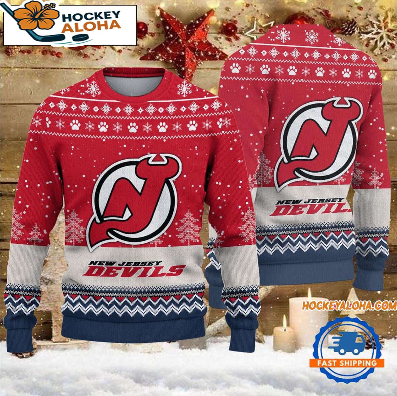 New Jersey Devils Hockey Team Design New Christmas Ugly Sweater New Jersey Devils Hockey Team Design New Christmas Ugly Sweater