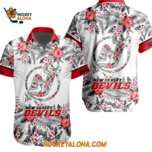New Jersey Devils Special Flower Tropical Design Hawaiian Button Shirt 1